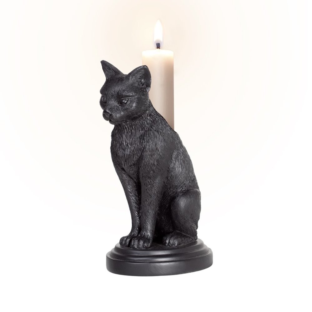 Alchemy Gothic Black Cat Candle Stick Stand Black NWT